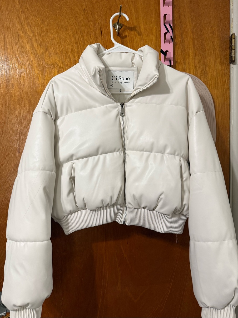 Ci Sono White Cropped Puffer Jacket